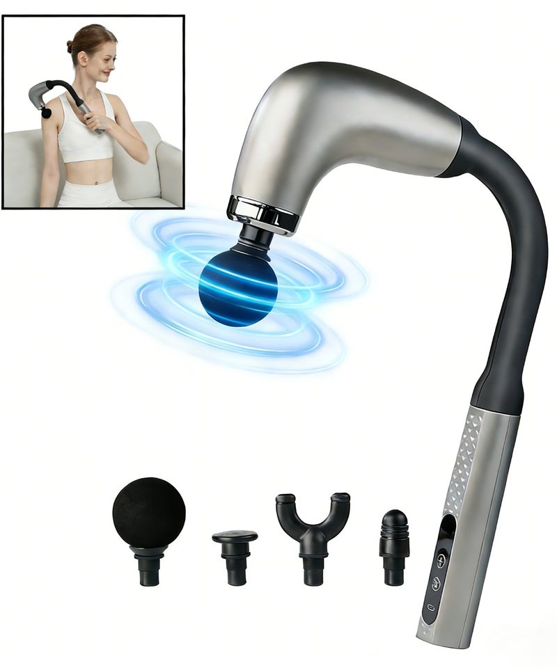 مسدس تدليك مع مقبض ممتد تدليك الظهر الثوري على شكل U مع 4 رؤوس ، 9 سرعات ، للتخفيف من الألم تدليك جسم الأنسجة العميقة للرقبة والكتف والساق الوصول إلى كل عضلة بسهولة - Image 1